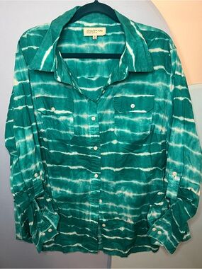 Jones New York | Blue / Teal & White Tie-Dye Button Up Shirt | Size 3X
